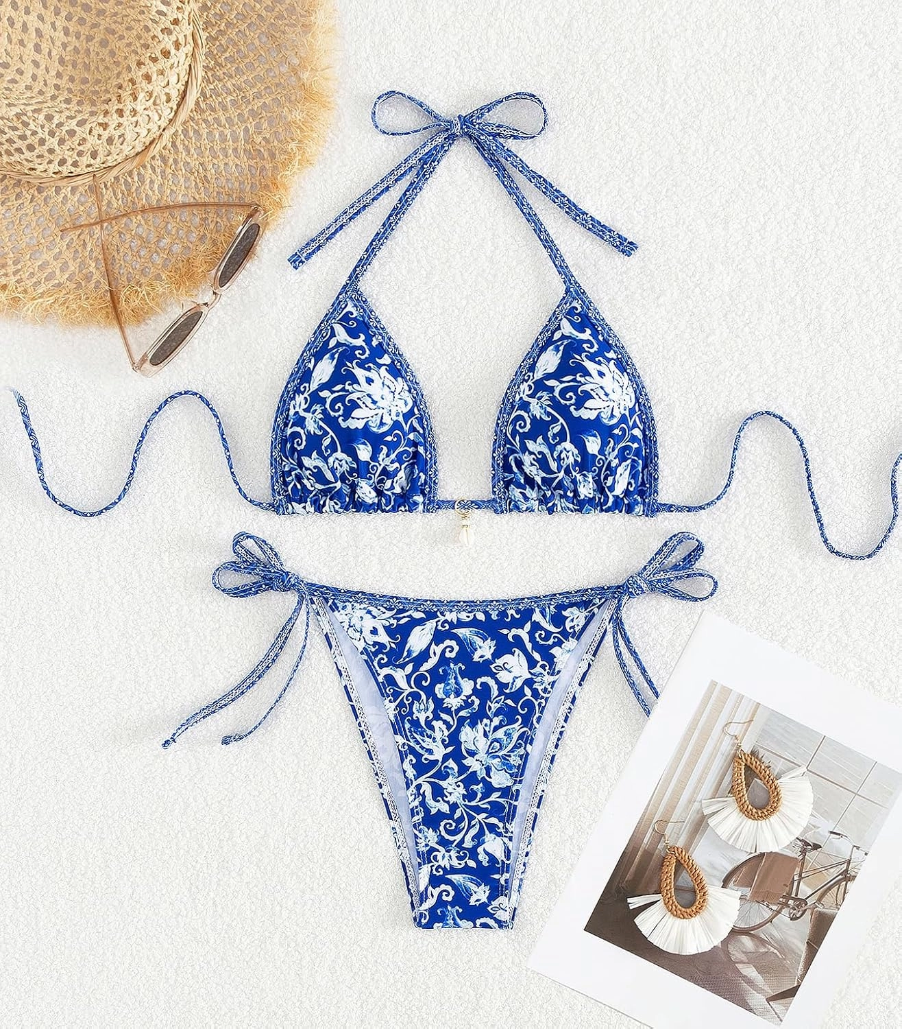 Tainehs Women's Sexy Halter Bikini Set Triangle Top String Swimwear Two Piece Swimsuits Cheeky Bathing Suit