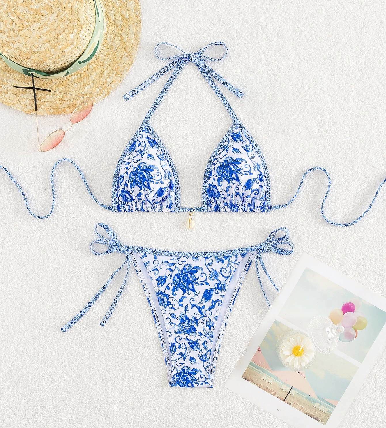 Tainehs Women's Sexy Halter Bikini Set Triangle Top String Swimwear Two Piece Swimsuits Cheeky Bathing Suit