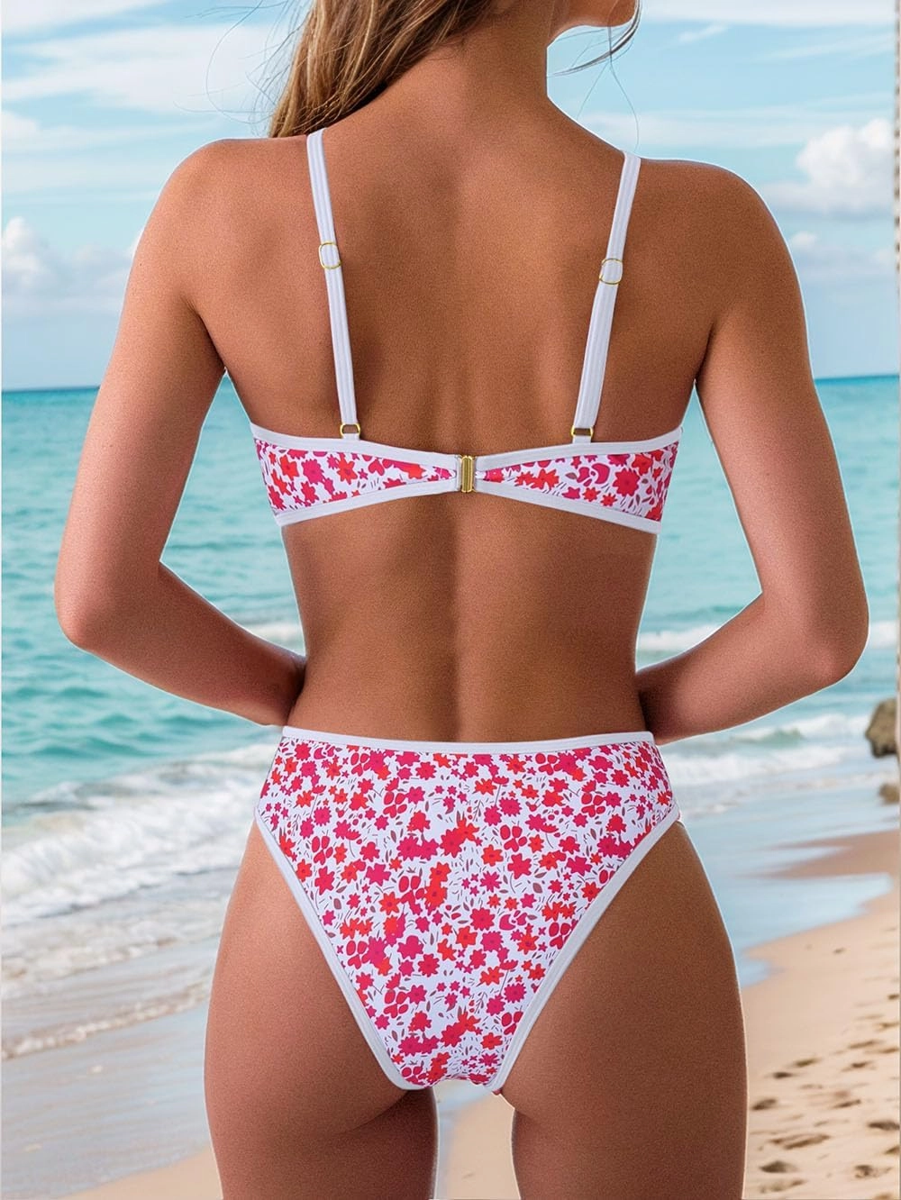 Tainehs Women's Two Piece Bikini Sets O Ring Front Top Ditsy Floral Triangle Swimsuits Cheeky Bathing Suit