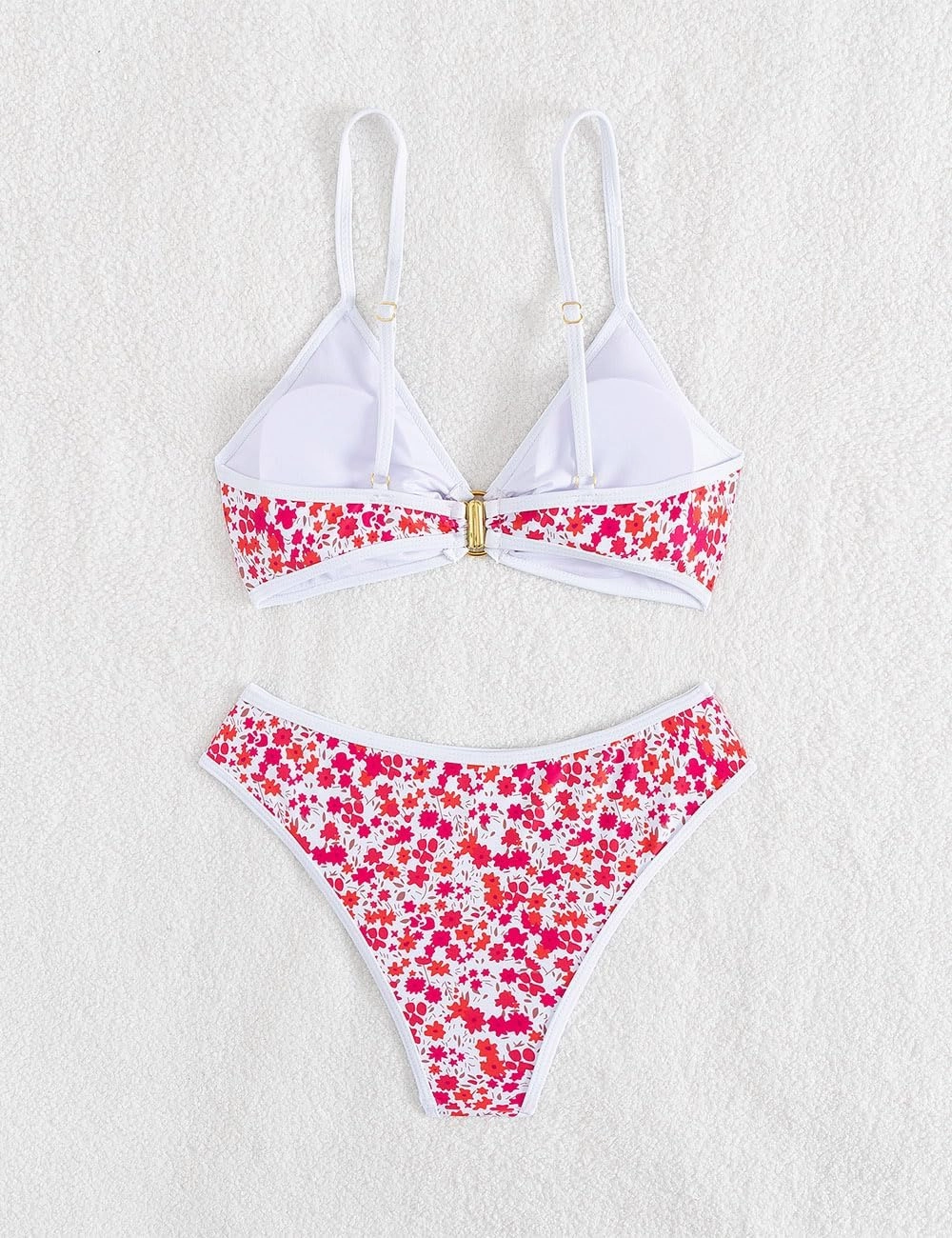 Tainehs Women's Two Piece Bikini Sets O Ring Front Top Ditsy Floral Triangle Swimsuits Cheeky Bathing Suit