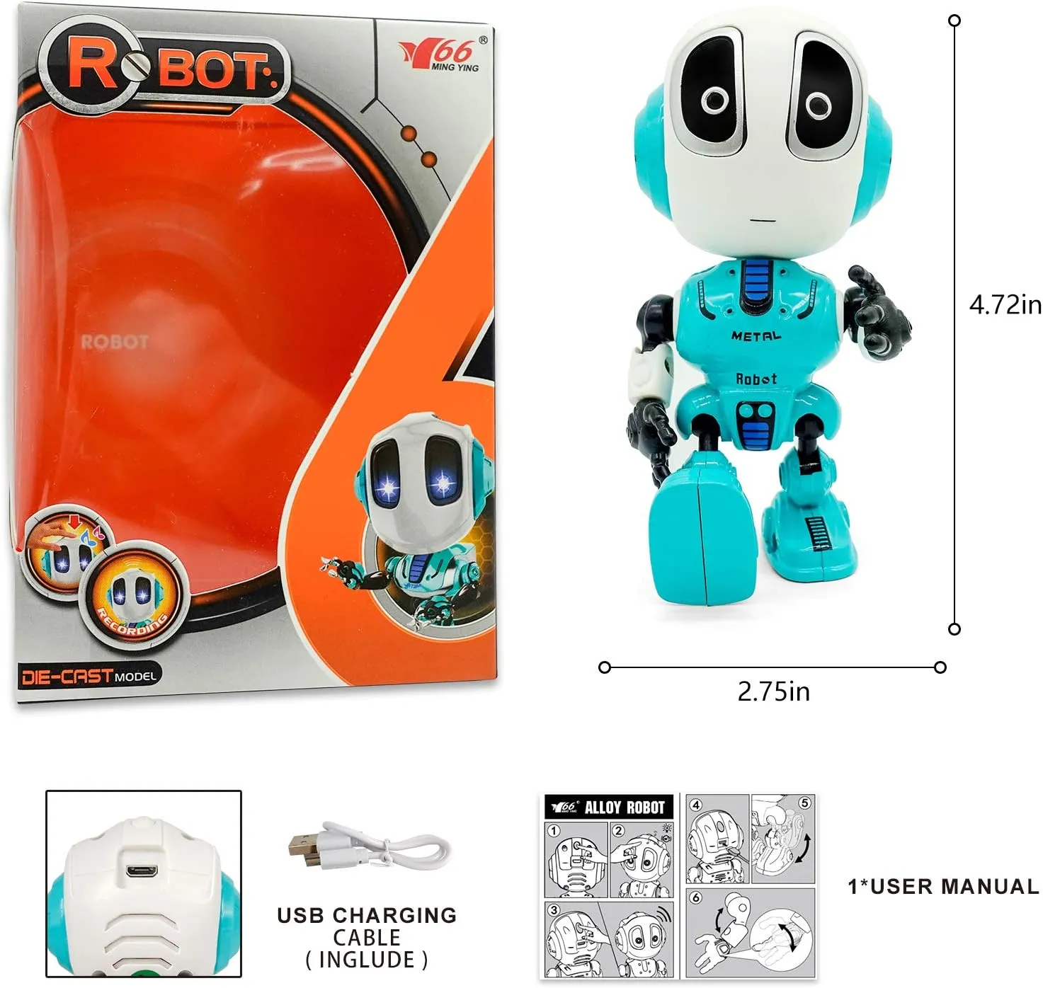 Talking Robot for Kids Toy - Mini Robot Toys That Repeats What You Say, Robots Toys for 4 5 6 Year Old Girls and Boys, Stocking Stuffers for Boys and Girls (Blue)