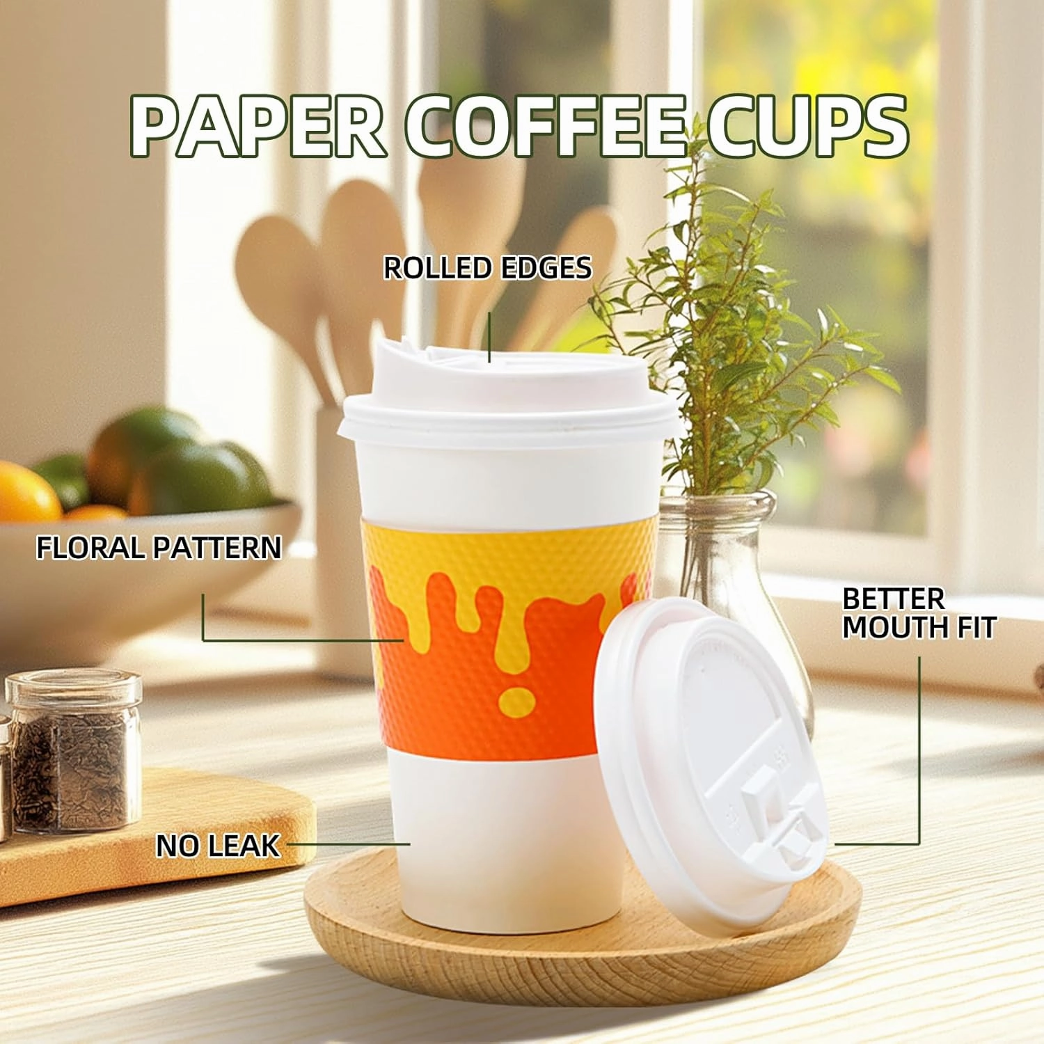 Tamone 100 PACK 16OZ Disposable Easter Coffee Cups with Lids and Sleeves, 5 Color To Go Coffee Cups with Lids Leak Proof, White Paper Cups for Cold/Hot Beverage Chocolate Cocoa for Home Office