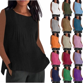 Tank Tops for Women 2025 Plus Size Pleated Side Split Camisole Tank Tops Summer Fashion Crew Neck Sleeveless Vest