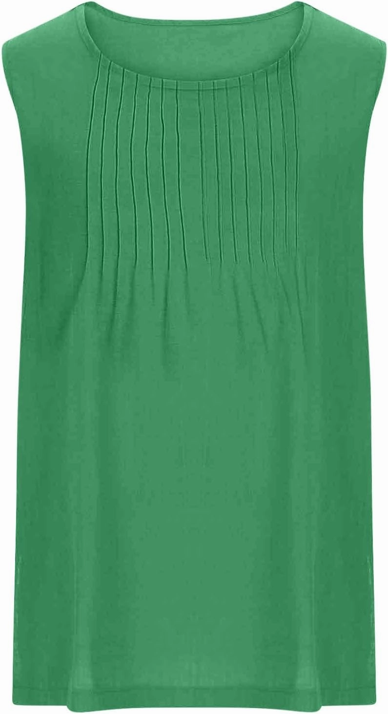 Tank Tops for Women 2025 Plus Size Pleated Side Split Camisole Tank Tops Summer Fashion Crew Neck Sleeveless Vest