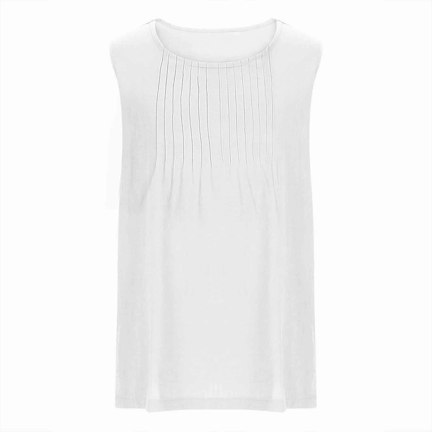 Tank Tops for Women 2025 Plus Size Pleated Side Split Camisole Tank Tops Summer Fashion Crew Neck Sleeveless Vest