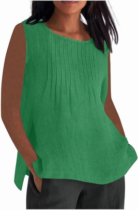 Tank Tops for Women 2025 Plus Size Pleated Side Split Camisole Tank Tops Summer Fashion Crew Neck Sleeveless Vest