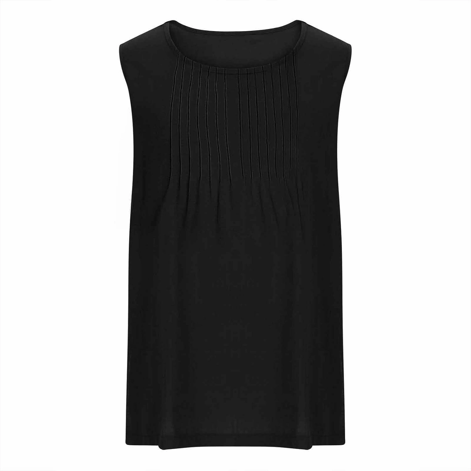 Tank Tops for Women 2025 Plus Size Pleated Side Split Camisole Tank Tops Summer Fashion Crew Neck Sleeveless Vest