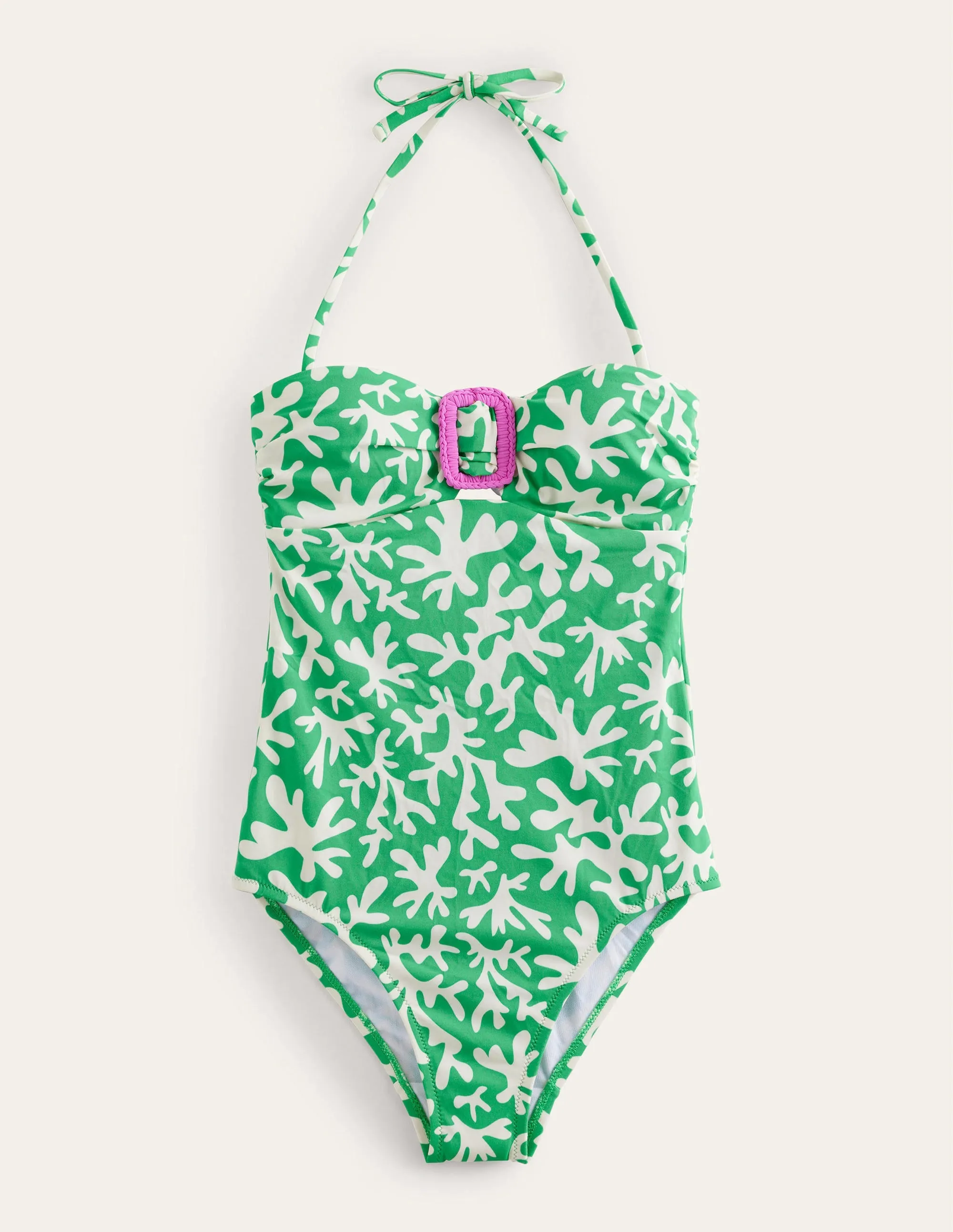 Taormina Bandeau Swimsuit-Bright Green, Abstract Foliage