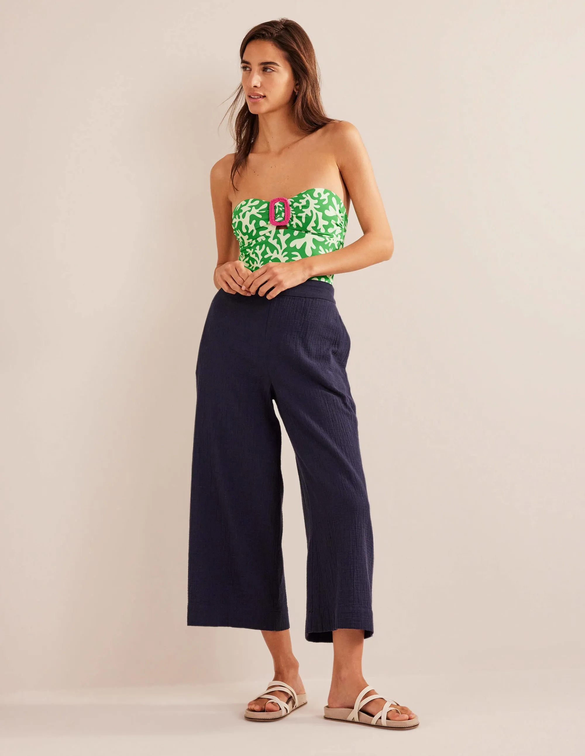 Taormina Bandeau Swimsuit-Bright Green, Abstract Foliage