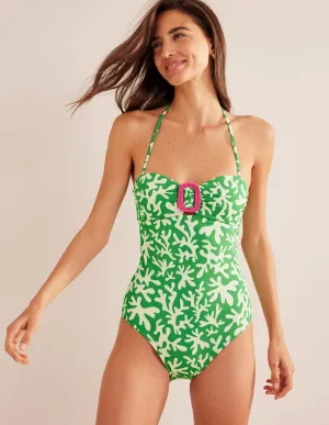 Taormina Bandeau Swimsuit-Bright Green, Abstract Foliage