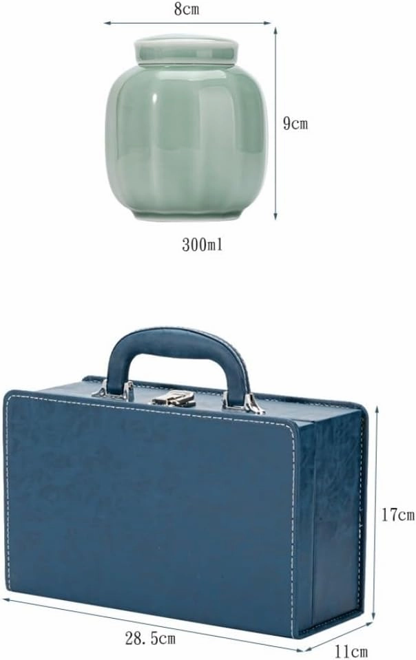 Tea Can Loose Tea Storage Container Jar Ceramic Sealed Jar Empty Jar with Tea Spoon Tea Set Double Jar Gift Box Set Handbag Tea Storage Box(B)