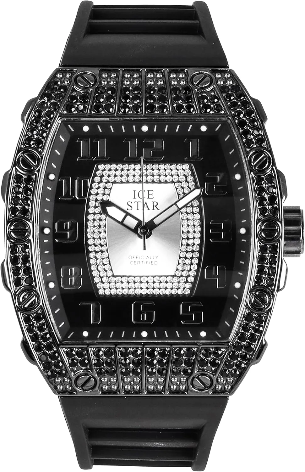 Techno Pave Men's 41mm Iced Out Tonneau Shape Watch, Numeral Dial