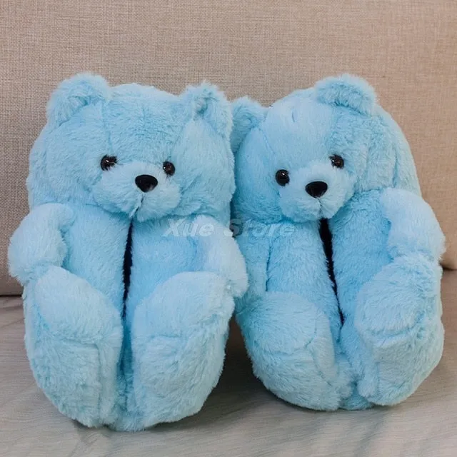 Teddy Bear women christmas plush slippers Cartoon Cute Bear House Slipper Furry Faux Fur Slides Woman Furry Flip Flop Shoes
