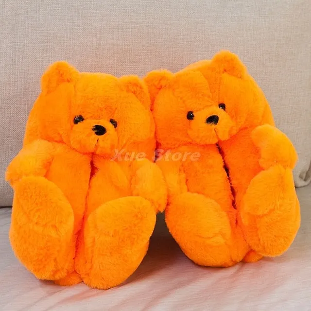 Teddy Bear women christmas plush slippers Cartoon Cute Bear House Slipper Furry Faux Fur Slides Woman Furry Flip Flop Shoes