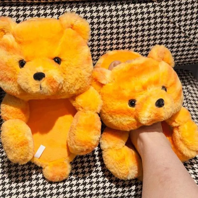 Teddy Bear women christmas plush slippers Cartoon Cute Bear House Slipper Furry Faux Fur Slides Woman Furry Flip Flop Shoes