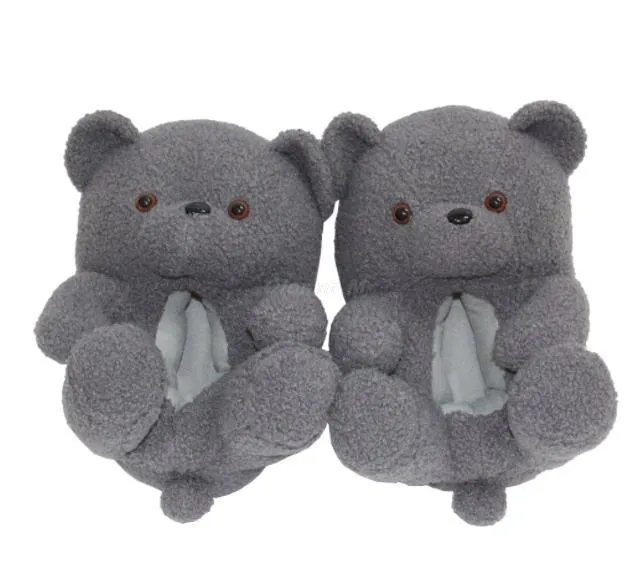 Teddy Bear women christmas plush slippers Cartoon Cute Bear House Slipper Furry Faux Fur Slides Woman Furry Flip Flop Shoes