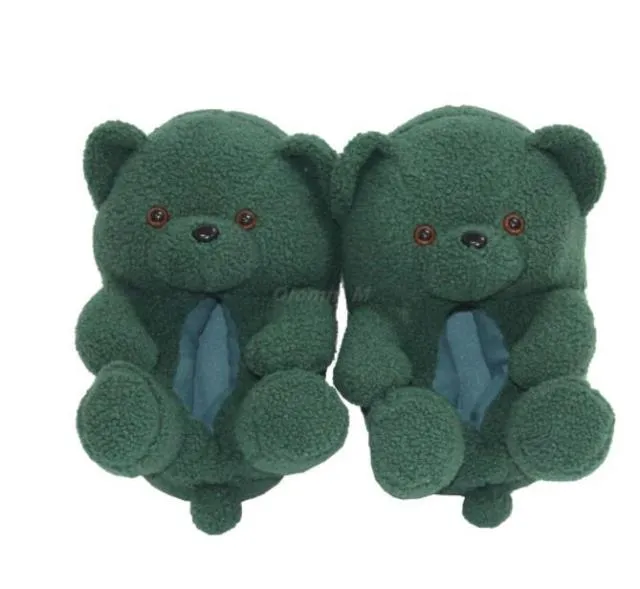 Teddy Bear women christmas plush slippers Cartoon Cute Bear House Slipper Furry Faux Fur Slides Woman Furry Flip Flop Shoes