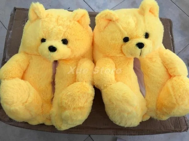 Teddy Bear women christmas plush slippers Cartoon Cute Bear House Slipper Furry Faux Fur Slides Woman Furry Flip Flop Shoes
