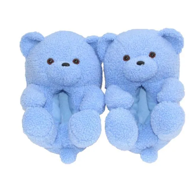Teddy Bear women christmas plush slippers Cartoon Cute Bear House Slipper Furry Faux Fur Slides Woman Furry Flip Flop Shoes