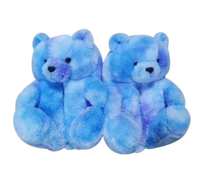 Teddy Bear women christmas plush slippers Cartoon Cute Bear House Slipper Furry Faux Fur Slides Woman Furry Flip Flop Shoes