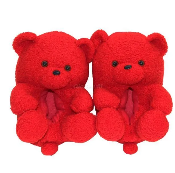 Teddy Bear women christmas plush slippers Cartoon Cute Bear House Slipper Furry Faux Fur Slides Woman Furry