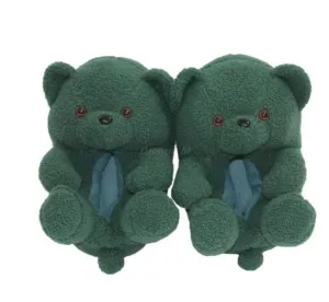 Teddy Bear women christmas plush slippers Cartoon Cute Bear House Slipper Furry Faux Fur Slides Woman Furry