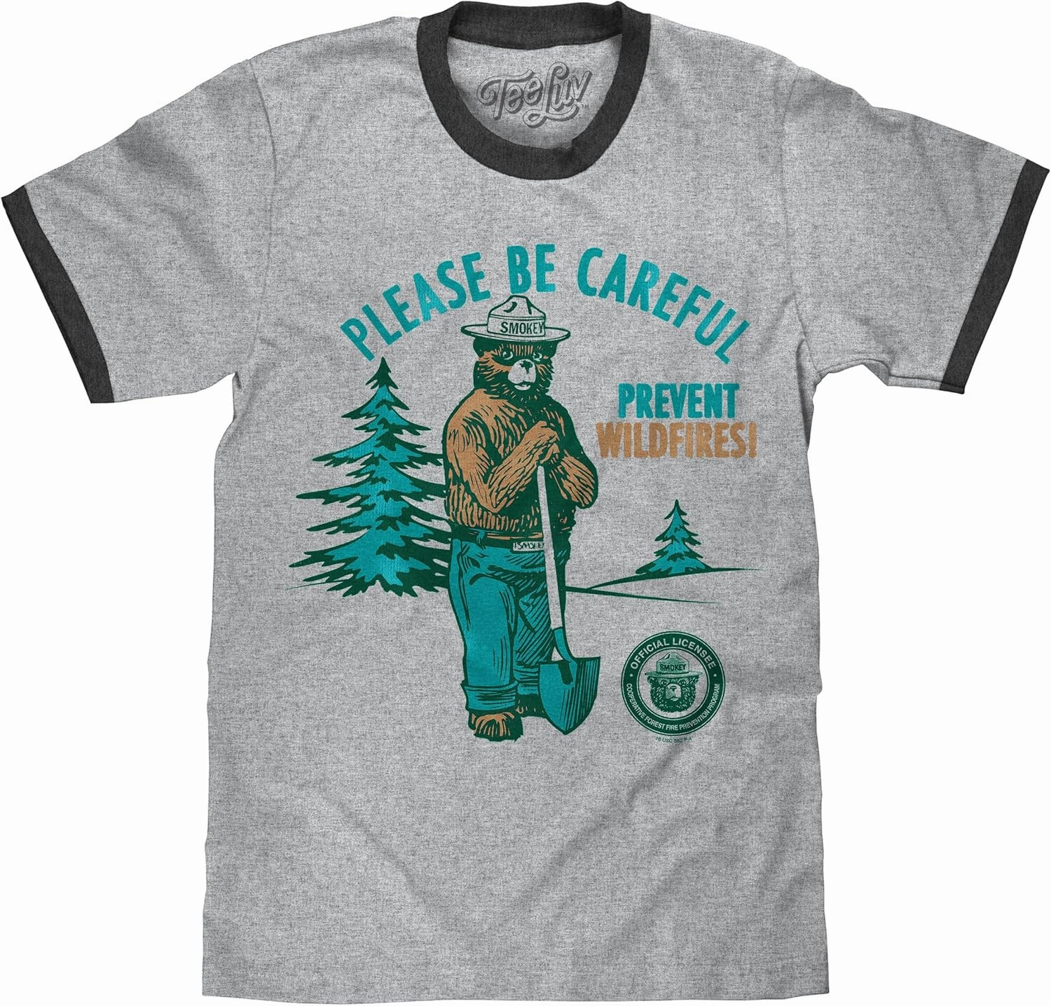 Tee Luv Men's Smokey Bear T-Shirt - Retro Smokey Prevent Wildfires Ringer Shirt