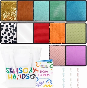 Textured Sensory Mats for Special Needs Kids - 8" Colorful Fidgeting Tactile Sensory Toys for Learning, Stimulation & Play - Sensory Mat Set with Adhesive Hooks for Wall Hanging & Tote Bag - 12 Pack