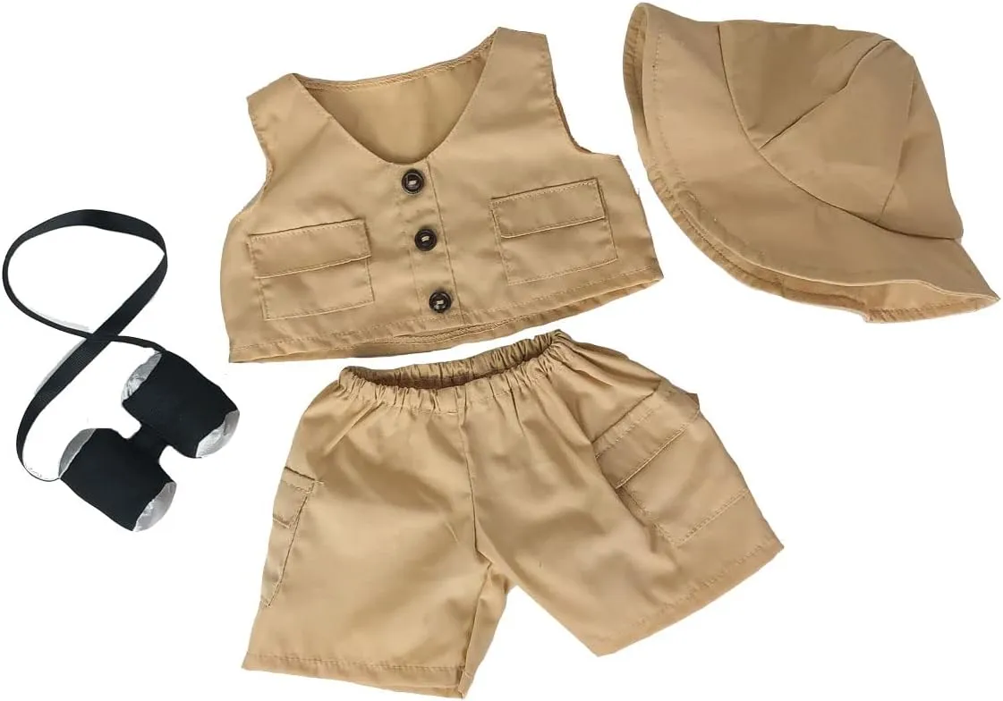 The Bear Factory Teddy Bear Safari Outfit - Fits Most 14"- 18" Stuffed Animals, Adorable 4-Piece Teddy Adventure Set with Vest, Hat, & Binoculars!