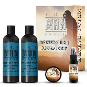 The Man Brand's Beard Pack for Men - Including Natural Beard Oil - Beeswax Based Beard Balm - Beard Conditioner With Aloe Vera Oil - Beard Hemp Wash With Organic Hemp Seeds Oil - Mystery Man