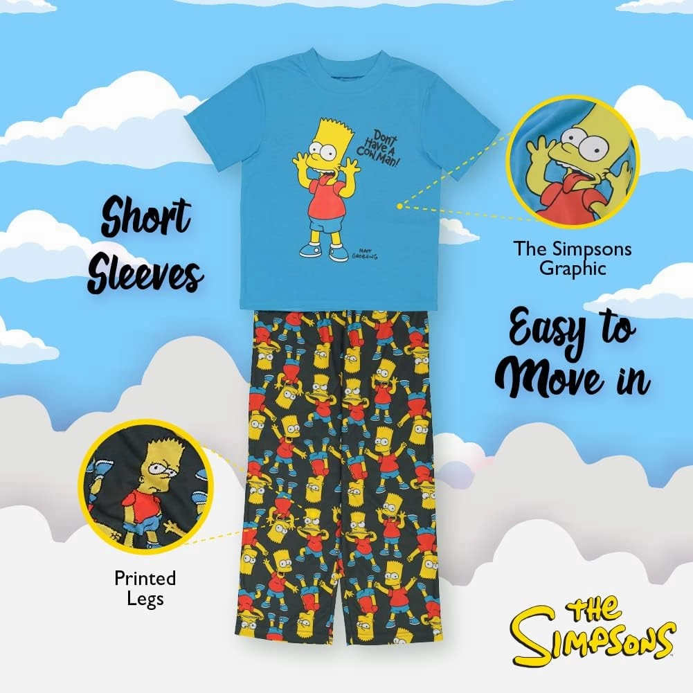 The Simpsons Boys' 2-Piece Loose-fit Pajama Set, Soft & Cute for Kids