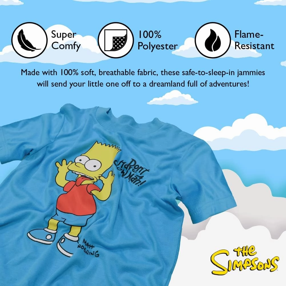 The Simpsons Boys' 2-Piece Loose-fit Pajama Set, Soft & Cute for Kids