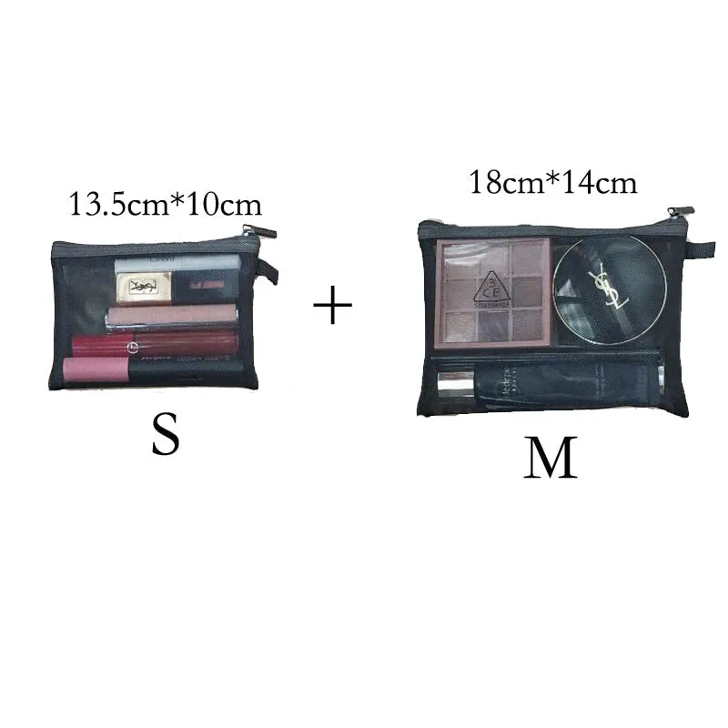 themeisles  Mini Mesh Cosmetic Bag Women Portable Lipstick Bag Makeup Bag One Set Makeup Pouch Toiletry Bag Necessarie Feminina Kosmetyczka