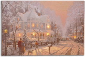 Thomas Kinkade Holiday Gathering Pre Lit LED Canvas Decorative Sign, 16 x 12