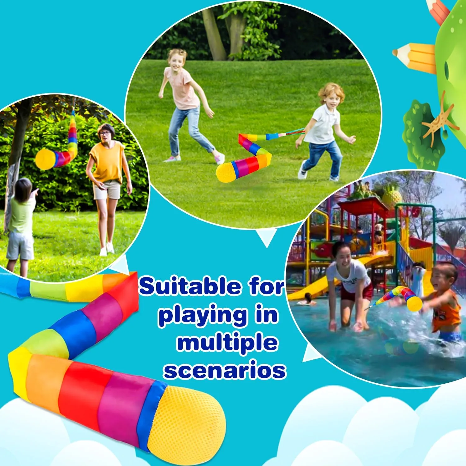 Throw and Catch Ball with Rainbow Tail, Soft Sponge Balls and Rainbow Tails Glow at Night,Outdoor Throw and Catch LightGames