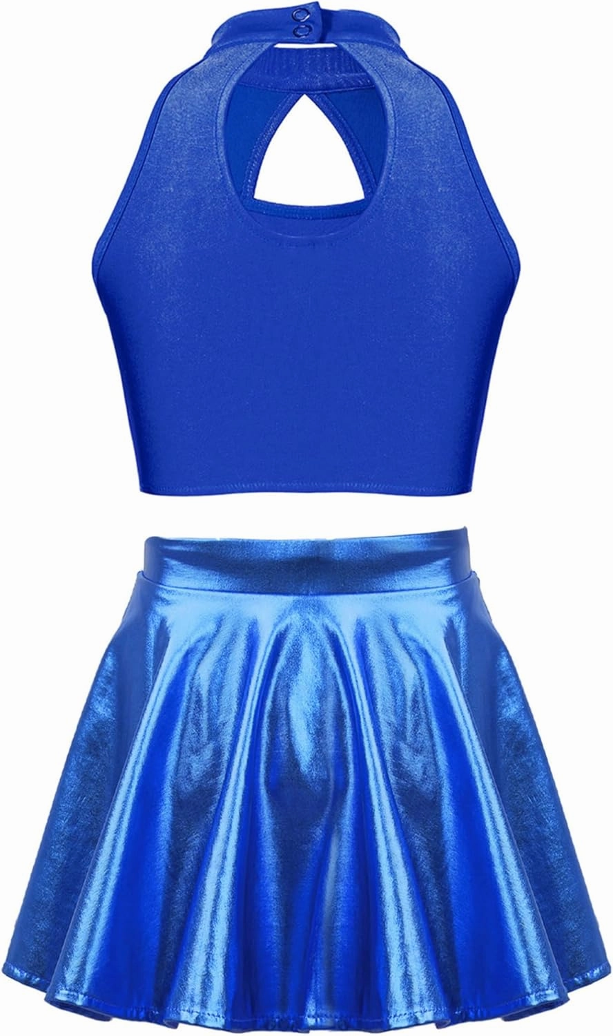 TiaoBug Kids Girls Sequins Sleeveless Crop Top with Metallic Skirt Jazz Latin Tango Rumba Salsa Samba Ballet Dancewear