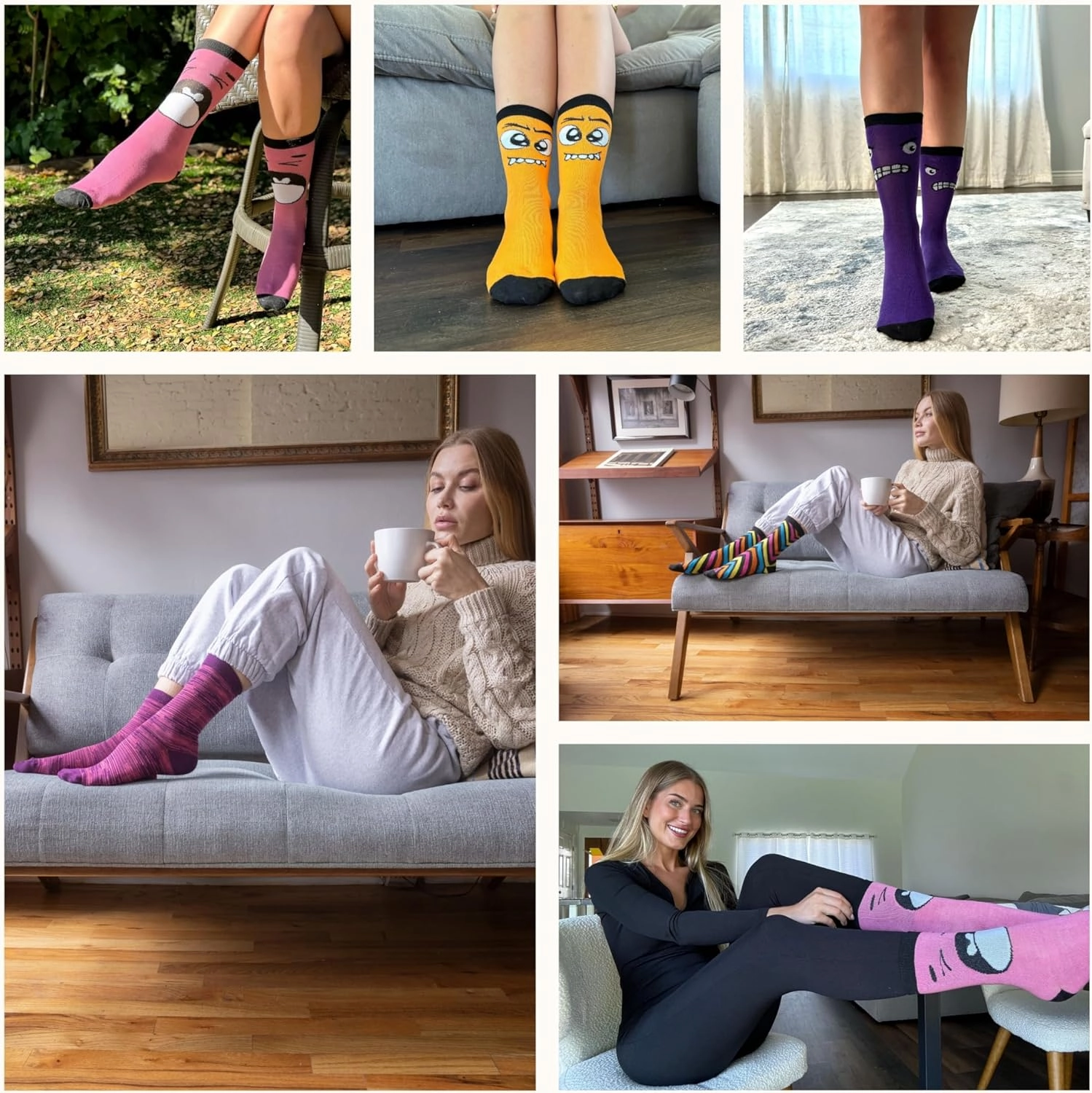 Tipi Toe Women's 12 Pairs Lightweight Colorful Patterned Crew Socks Available in Sizes 9-13