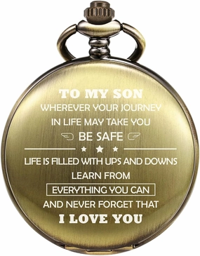 to My Son Quartz Pocket Watch - Graduation Gifts for Him - Personalized Engraving Customized Gift for Son Husband Dad Bestman Grandson