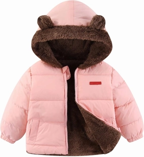Toddler Boys Girls Winter Coat Sherpa Lined Hooded Puffer Jacket Kids Fuzzy Fleece Quilted Jacket Padded Down Coat