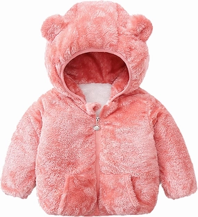 Toddler Girls Boys Fleece Hoodie Jacket Zip Up Teddy Coat Warm Winter Solid Color Sherpa Outwear With Pocket