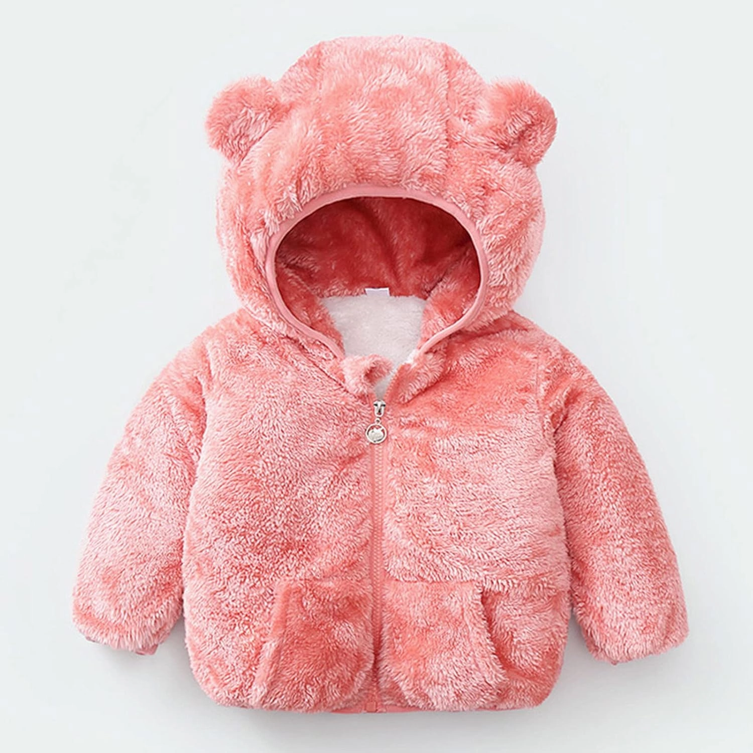 Toddler Girls Boys Fleece Hoodie Jacket Zip Up Teddy Coat Warm Winter Solid Color Sherpa Outwear With Pocket