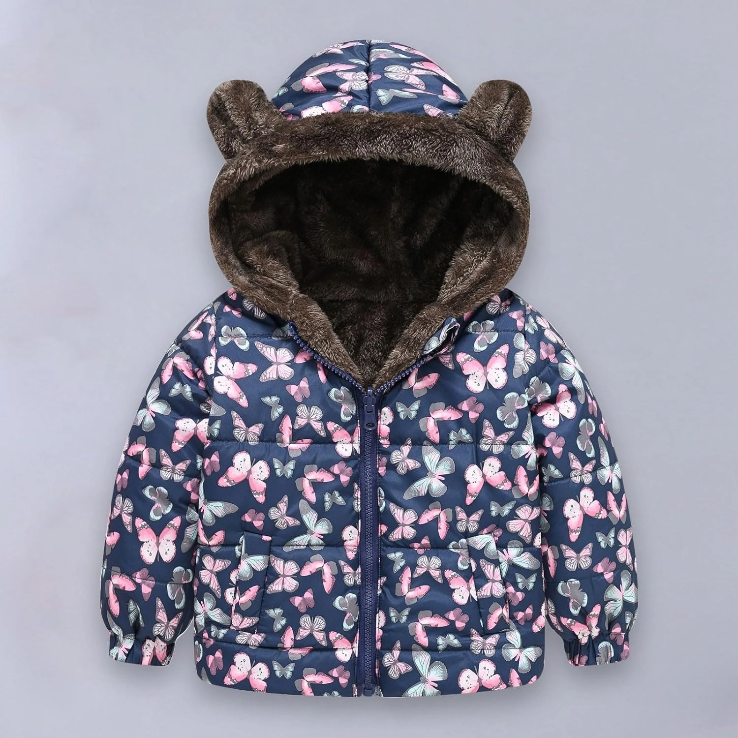 Toddler Winter Coat Boys Girls Bear Ears Hooded Puffer Jacket Fleece Lined Padded Down Coat Baby Quilted Bubble Coat