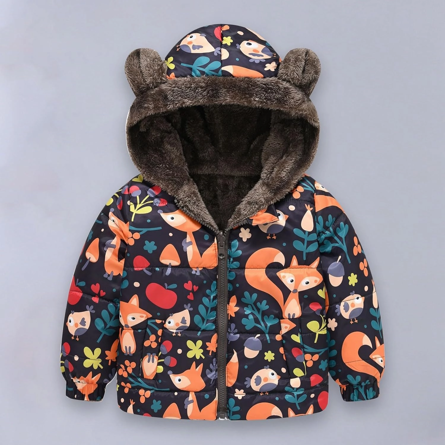 Toddler Winter Coat Boys Girls Bear Ears Hooded Puffer Jacket Fleece Lined Padded Down Coat Baby Quilted Bubble Coat