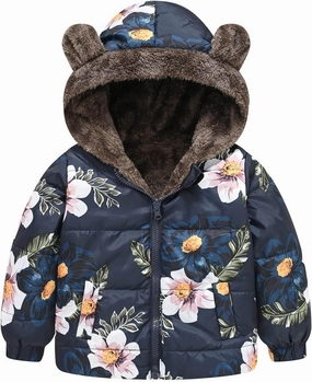 Toddler Winter Coat Boys Girls Bear Ears Hooded Puffer Jacket Fleece Lined Padded Down Coat Baby Quilted Bubble Coat