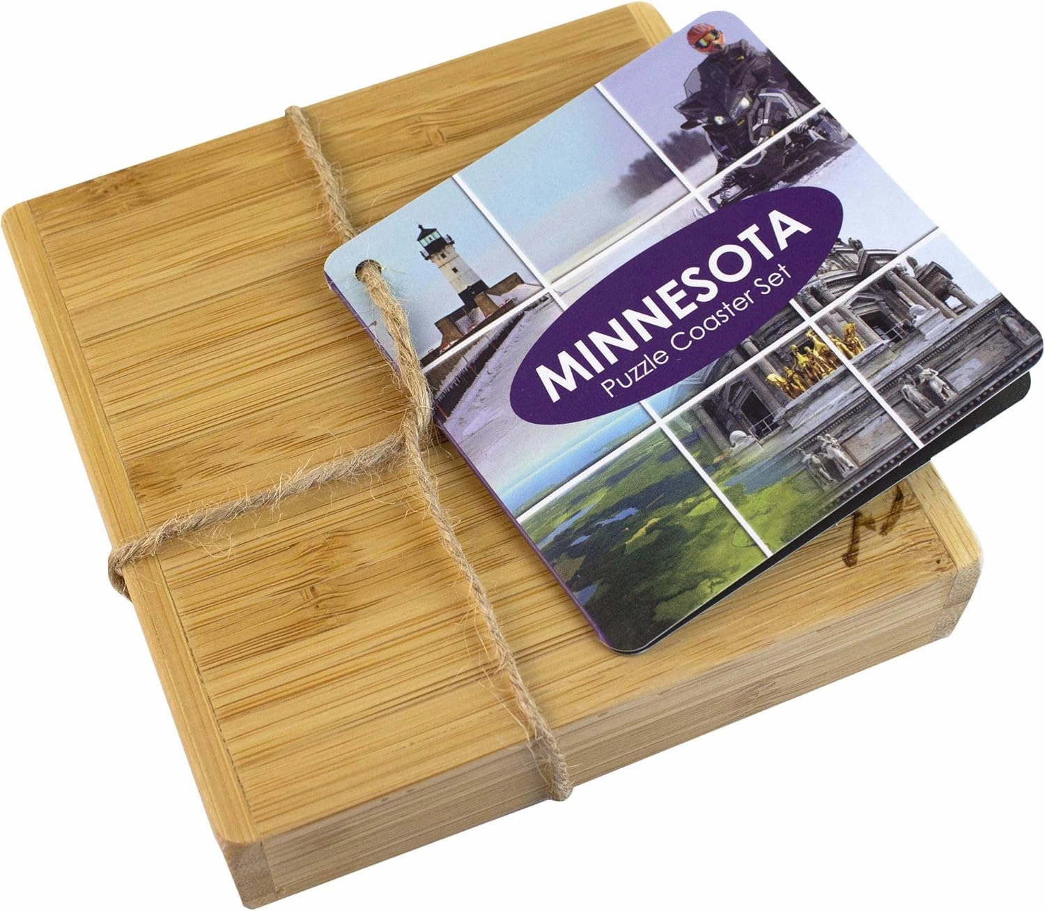Totally Bamboo Minnesota State Puzzle 4 Piece Bamboo Coaster Set with Case