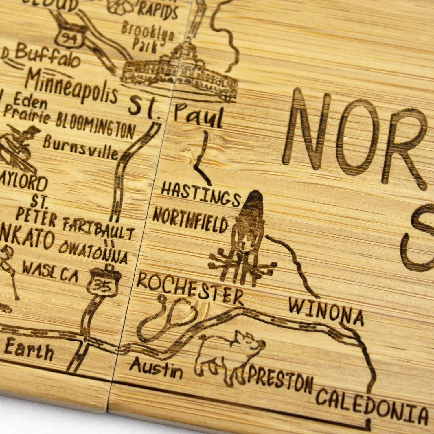 Totally Bamboo Minnesota State Puzzle 4 Piece Bamboo Coaster Set with Case