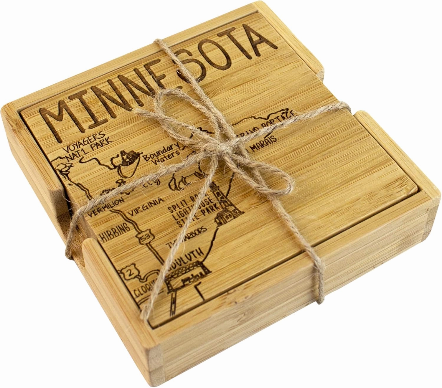 Totally Bamboo Minnesota State Puzzle 4 Piece Bamboo Coaster Set with Case