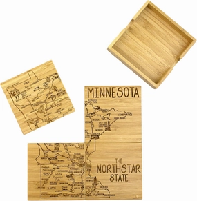 Totally Bamboo Minnesota State Puzzle 4 Piece Bamboo Coaster Set with Case