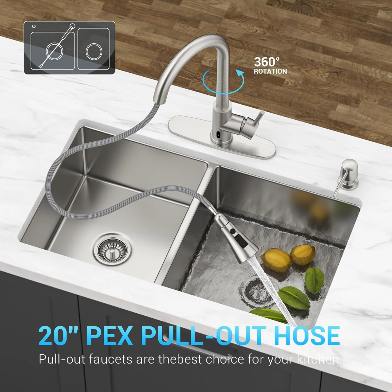 Touchless Kitchen Faucet with Pull-Down Sprayer, Kitchen Sink Faucet Brushed Nickel Faucets with Soap Dispensor, Single Handle Hands-Free Sensor Suitable for 1 to 4 Hole Sink, Stainless Steel
