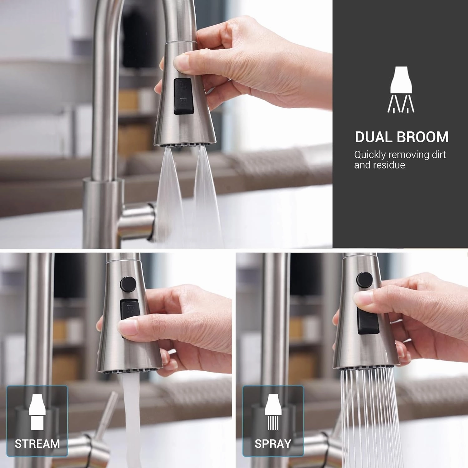Touchless Kitchen Faucet with Pull-Down Sprayer, Kitchen Sink Faucet Brushed Nickel Faucets with Soap Dispensor, Single Handle Hands-Free Sensor Suitable for 1 to 4 Hole Sink, Stainless Steel